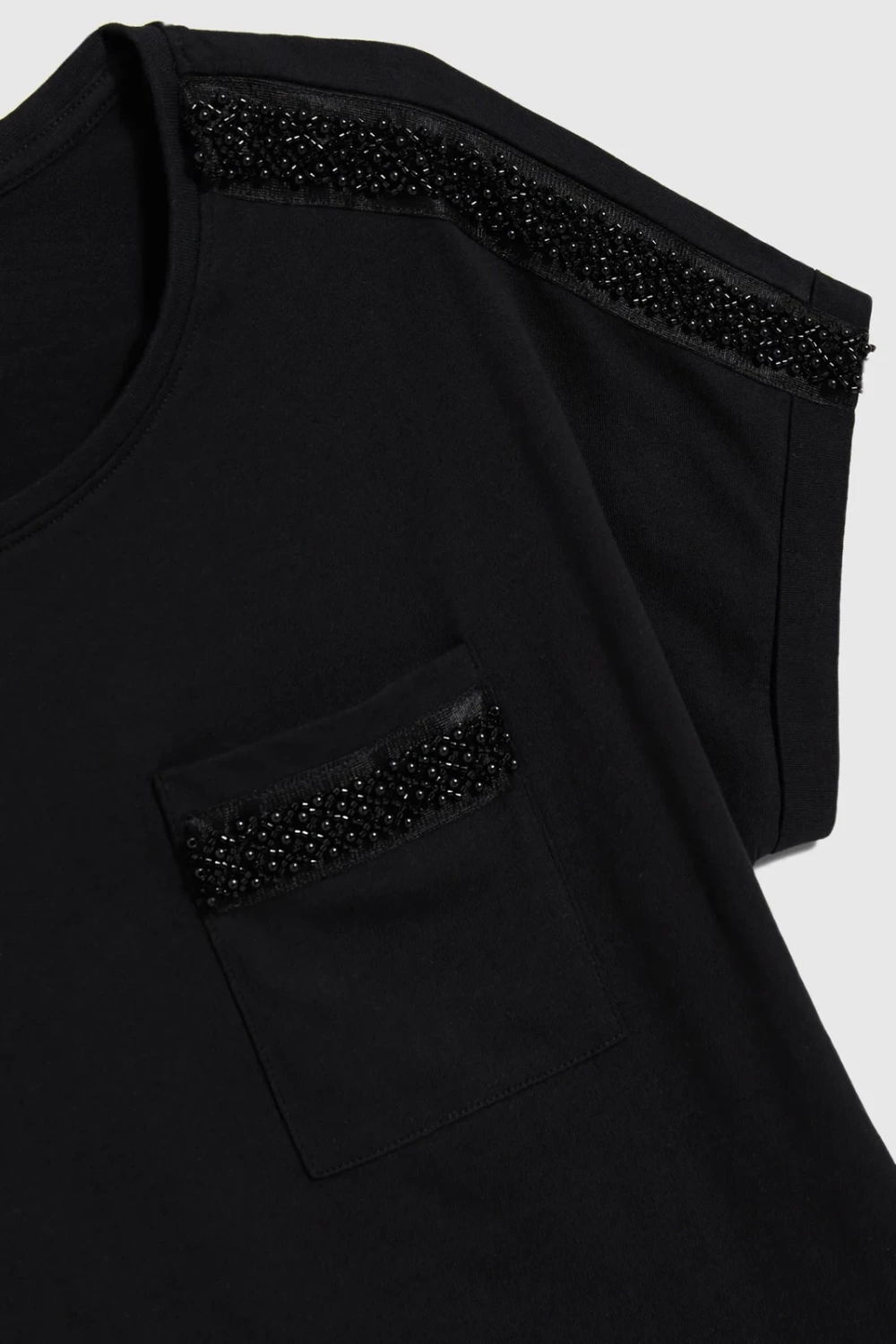 Marisse Cotton T-Shirt Decorated With Beads, Black