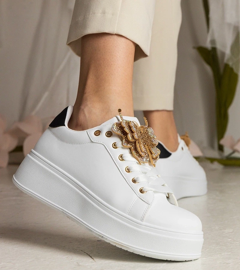 Gemre Adidași alb-negru decorați cu fluturaș cu zirconii Kariba