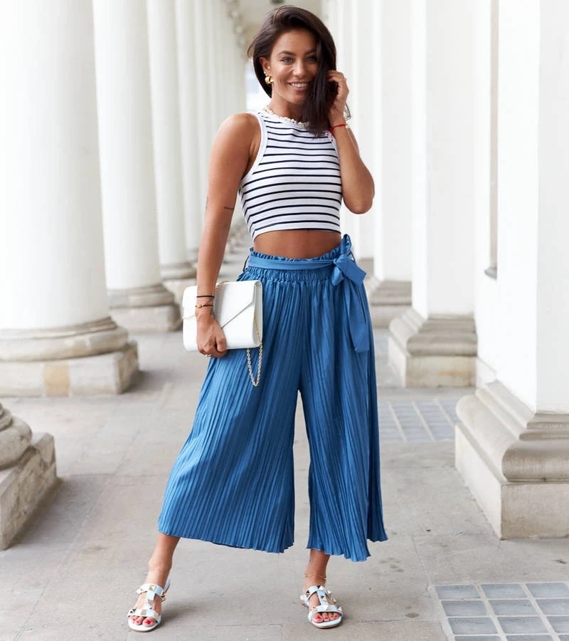 Gemre Pantaloni cu pliuri largi, albastru Artemio