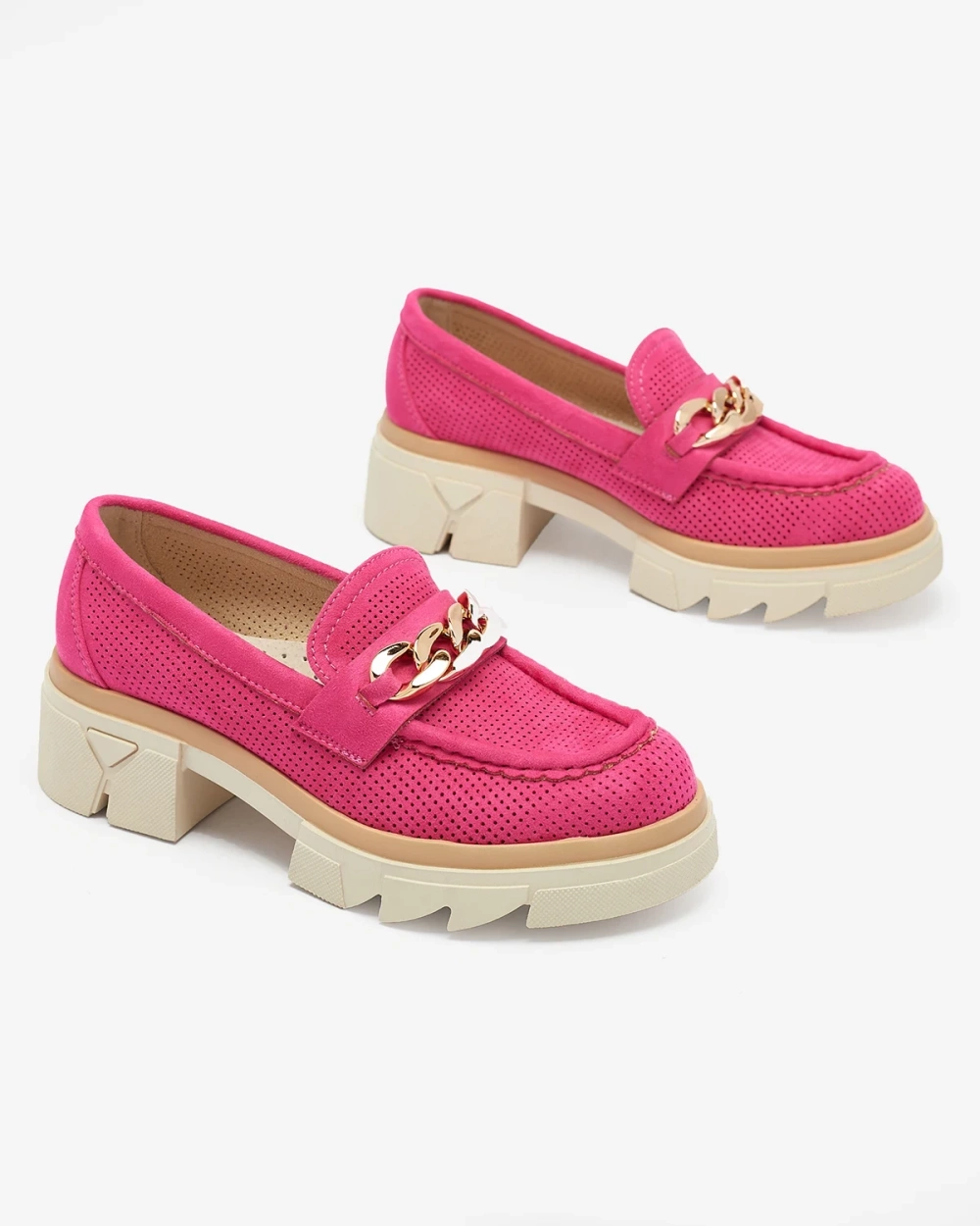 Resti Eco-suede moccasins with gold embellishment in fuchsia Zaffix