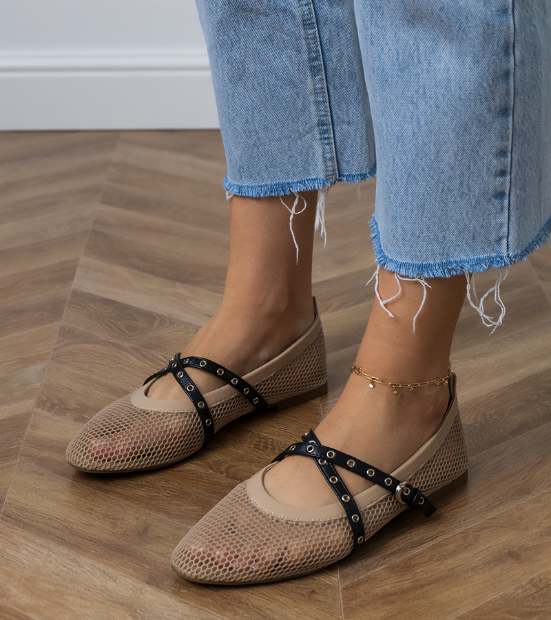 D/CEO Brown mesh ballet flats with decorative buckle Zerid