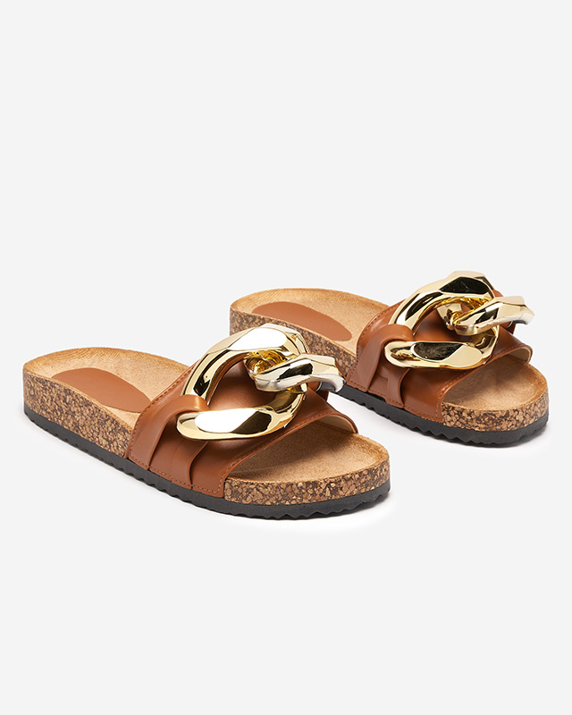 Resti Ladies&#039; brown slippers with decoration at Fixci- Footwear