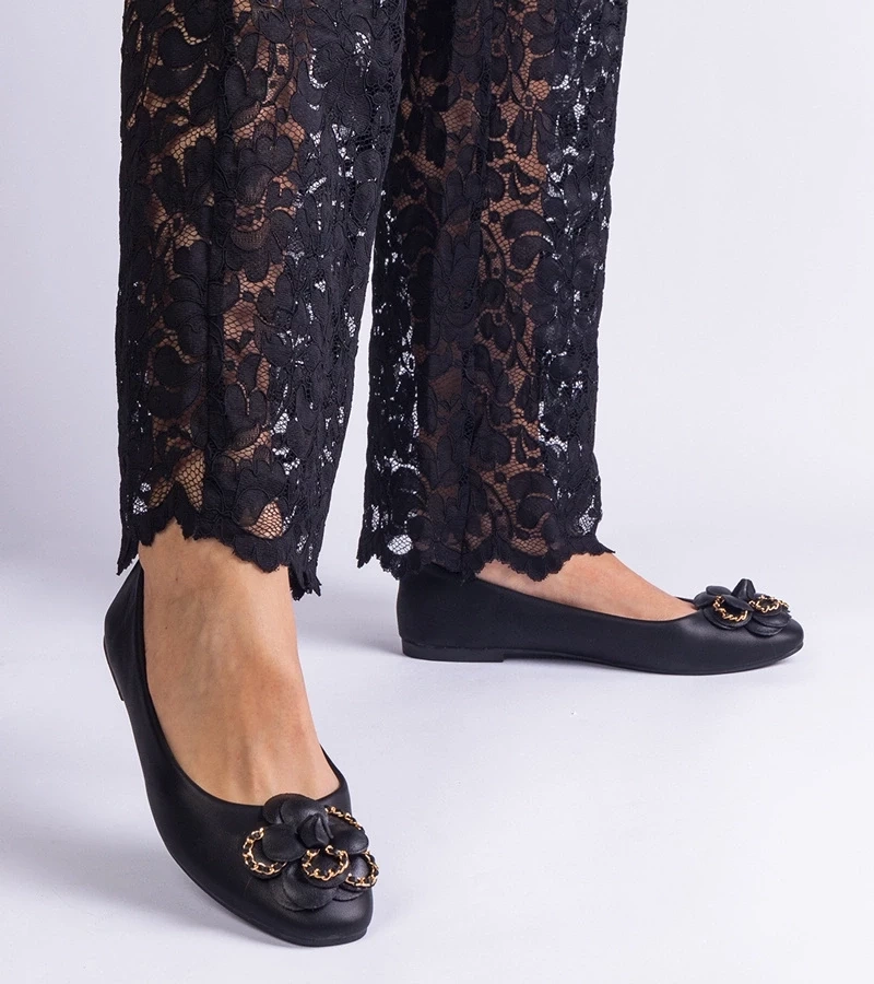 Gemre Balerini negri decorați cu floricică America