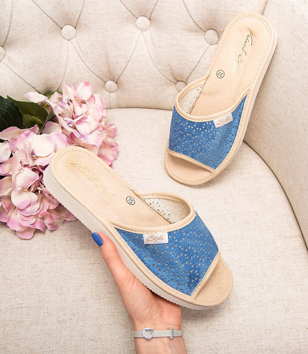 Дамски чехли NS-116 синьо-бежови