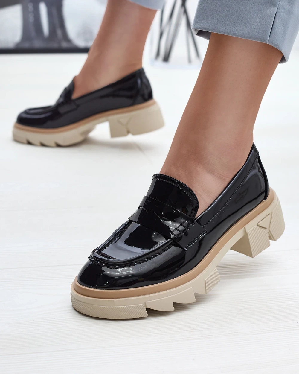 Resti Black women&#039;s eco leather patent leather moccasins Sepop- Footwear