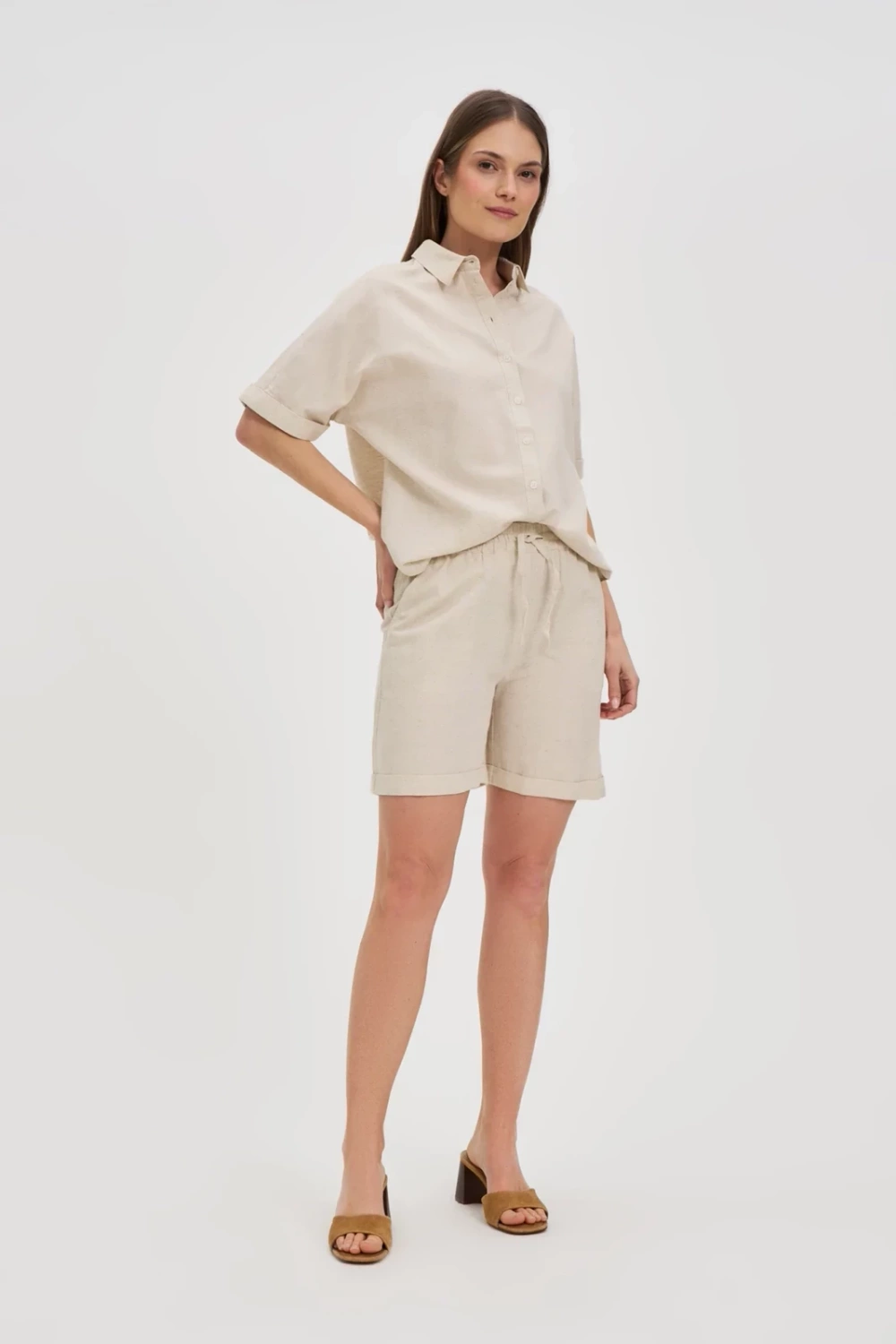 Marisse Beige Linen Shorts