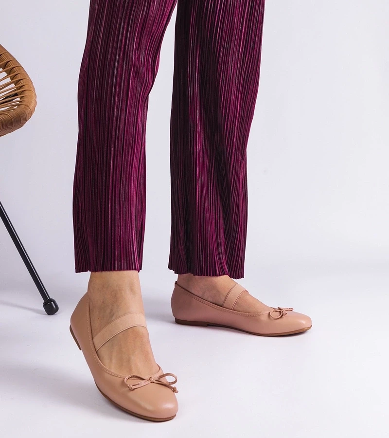 Gemre Balerini bej cu elastic și fundă decorativă Newton