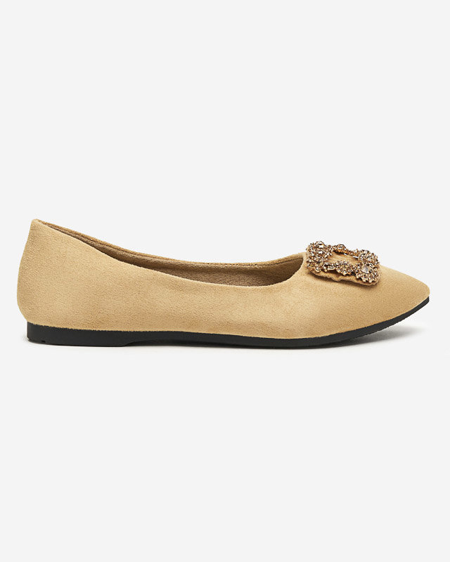 Resti Light brown women&#039;s eco-suede ballerinas with Linselisa decoration - Footwear