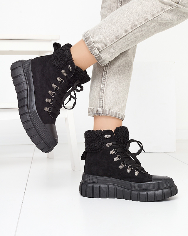 Resti Women&#039;s black eco-suede boots with sheepskin Vetic - Footwear