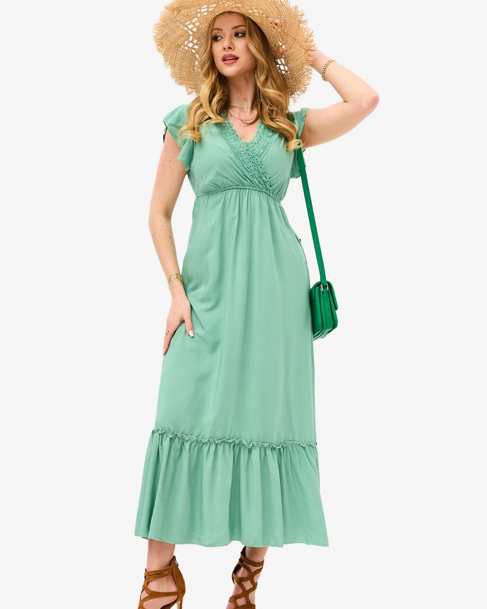 Resti Women's green long dress with lace - Clothing