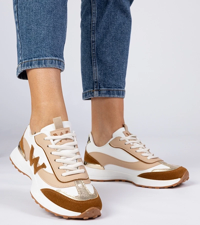 marka niezdefiniowana White-brown women's sneakers with animal print Kalasa