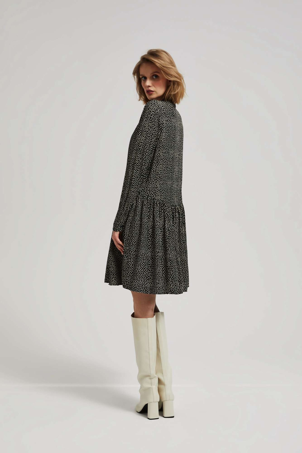Marisse Black Shirt Dress With A Flared Bottom