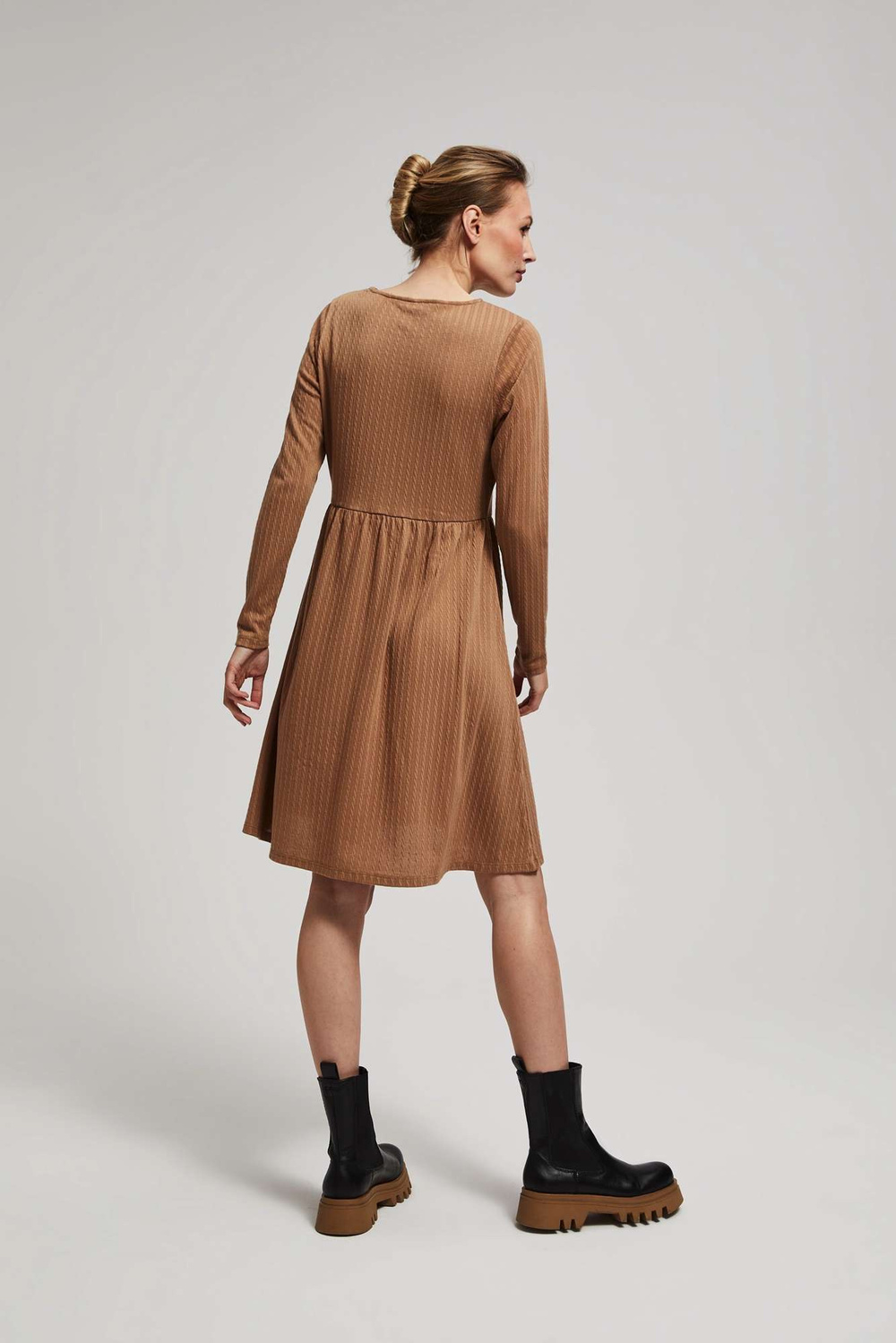 Marisse Dark Beige Dress With Long Sleeves And A Flared Bottom
