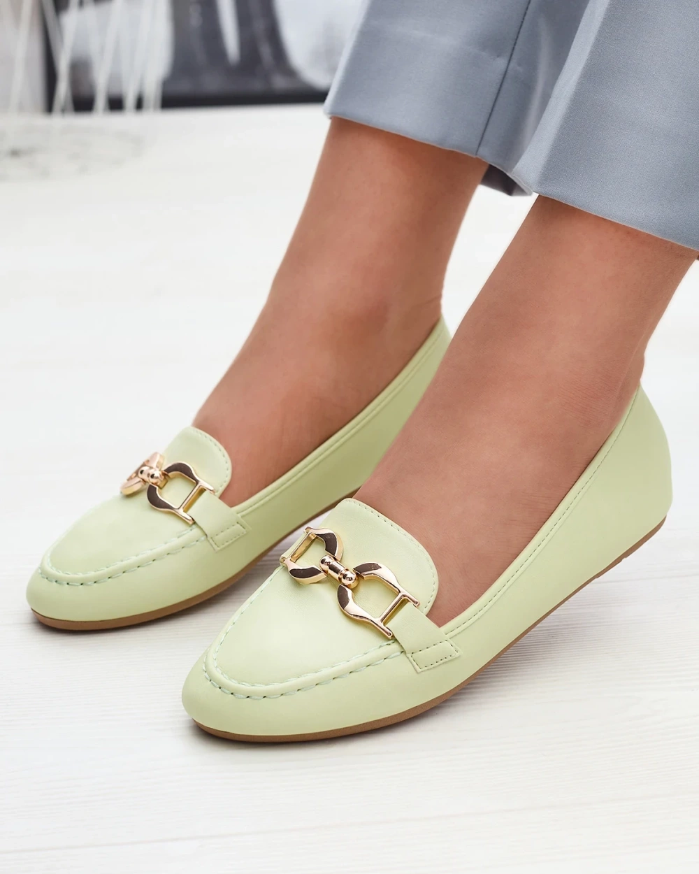 Resti Green eco-leather women&#039;s moccasins with embellishment Wiwet-Footwear