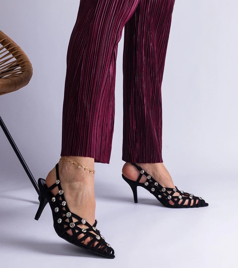 Gemre Sandale negre împletite cu pietre Ellania