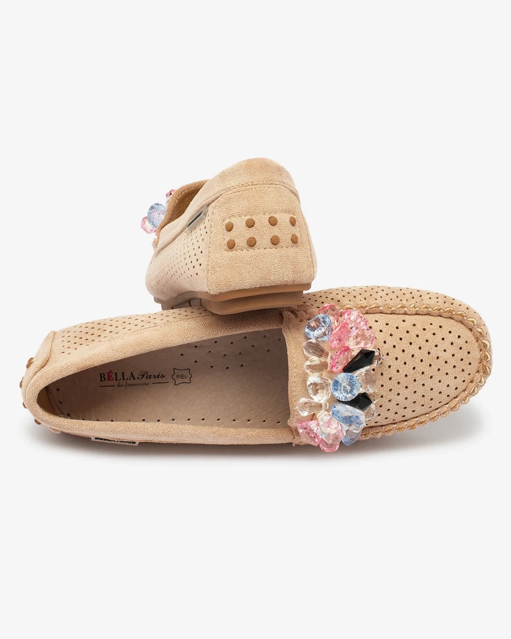 Resti Openwork light brown women&#039;s moccasins with decorative crystals Cizzas