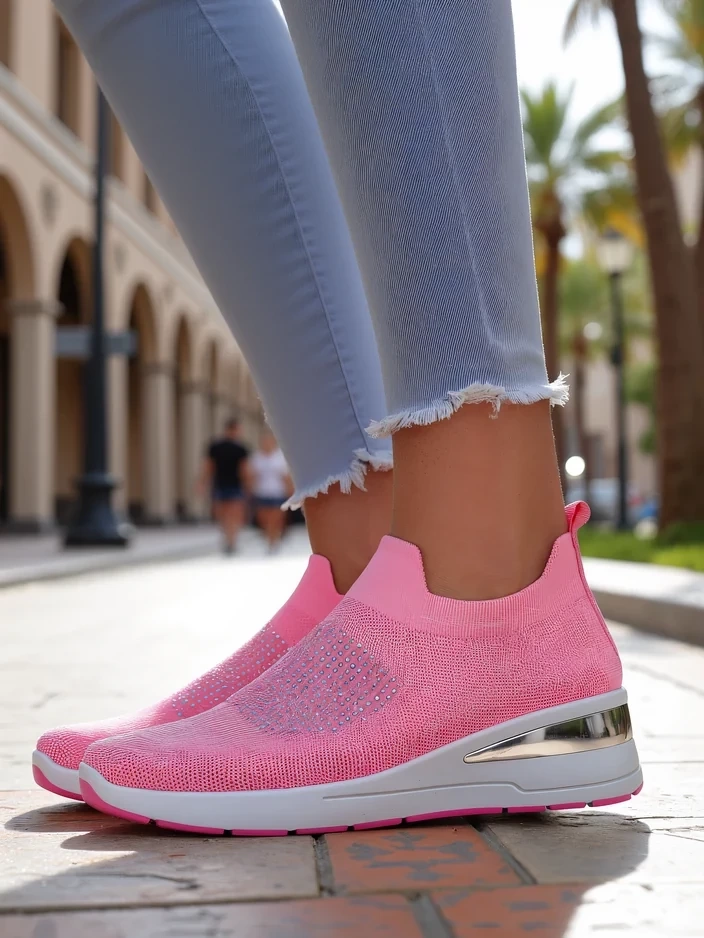 Resti Slip-on women's wedge sneakers with rhinestones Qelavise