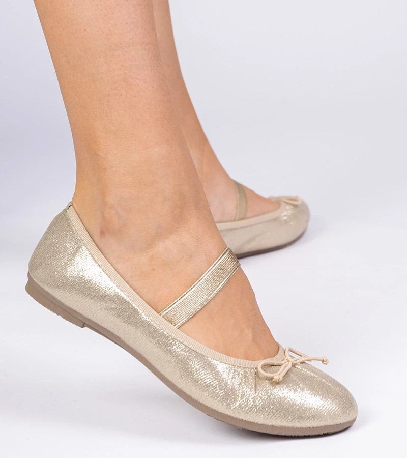 marka niezdefiniowana Gold women's ballet flats with bow on elastic Lerona