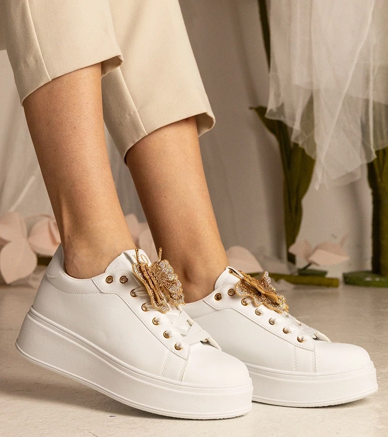 Gemre Adidași albi decorați cu fluturaș cu zirconii Kariba