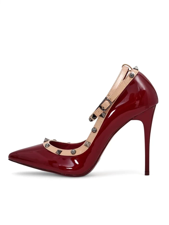 Resti Patent leather women&#039;s stiletto heels with studs Qoscalle