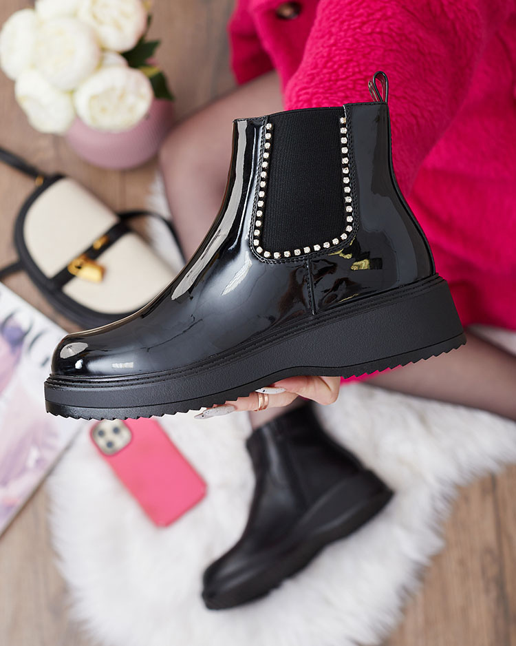 Resti Black women&#039;s flat-heeled boots with zircons Winuma