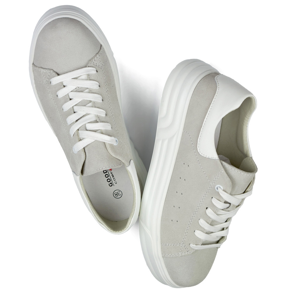 primohurt Skórzane buty damskie na płaskiej podeszwie szare