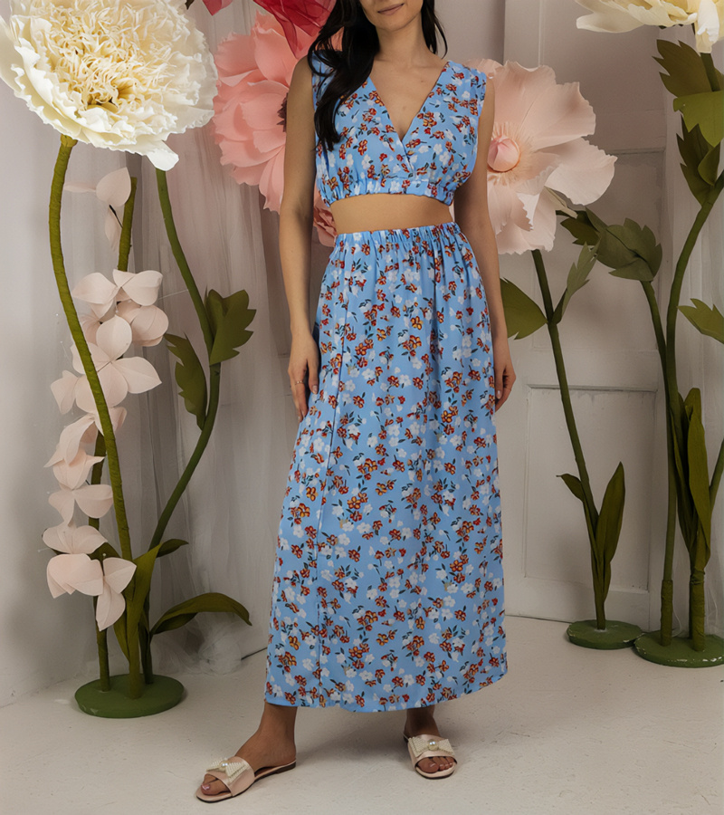 Gemre Set albastru cu top și fustă Genova