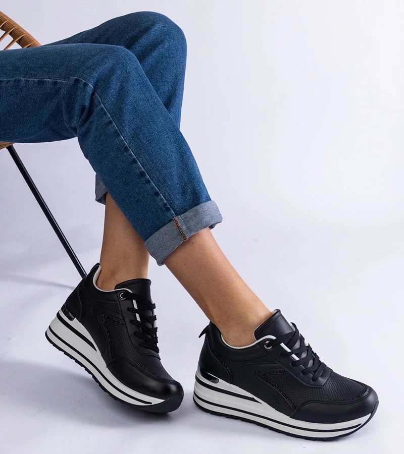 Gemre Adidași negri pe platformă decorați cu sclipici și inserție metalică Ursula