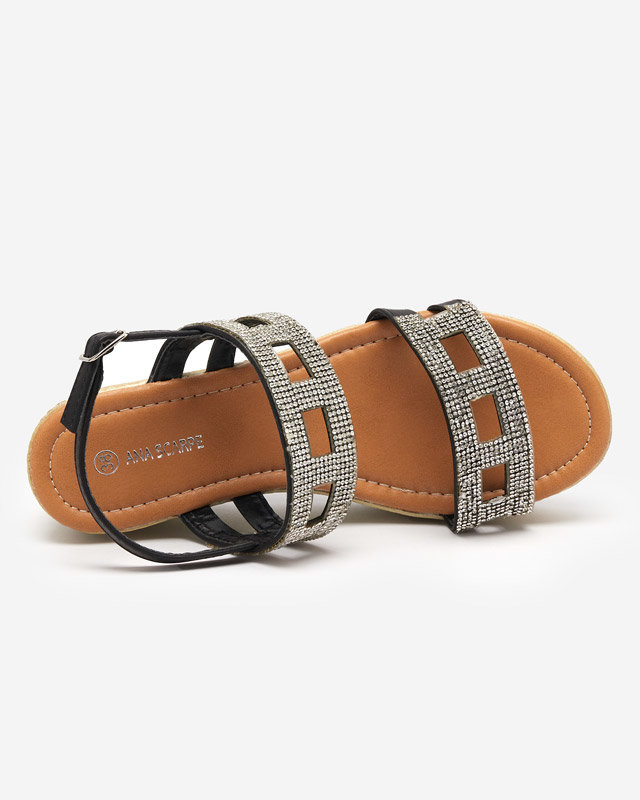 Resti Black women's sandals with zircons on a wedge Masewi - Footwear