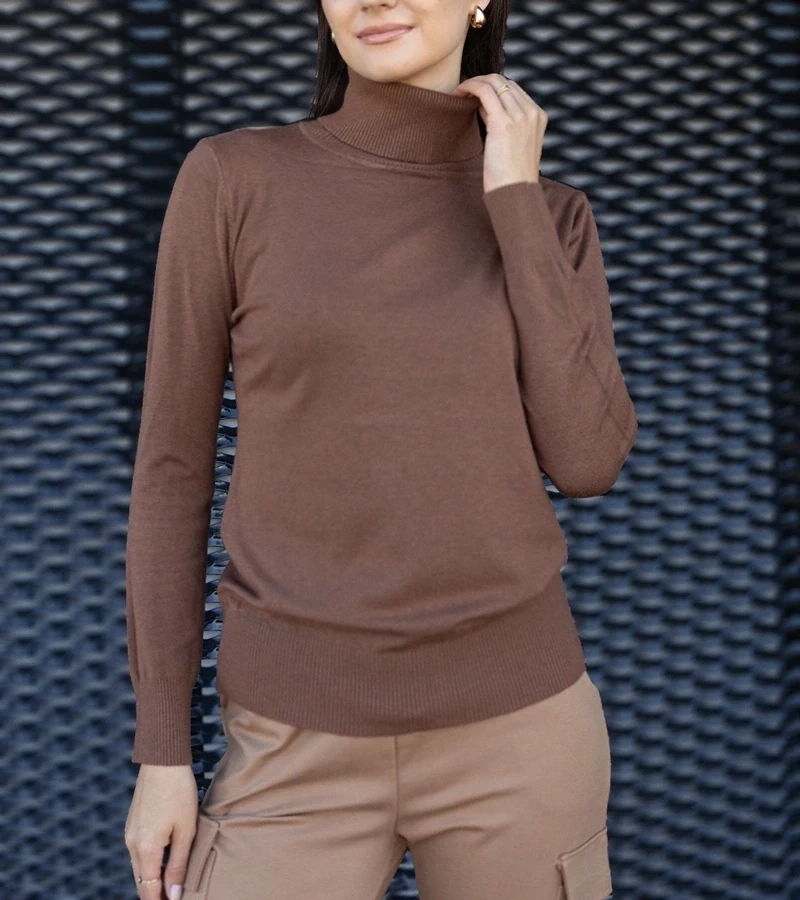 marka niezdefiniowana Brown loose-fit turtleneck Nida
