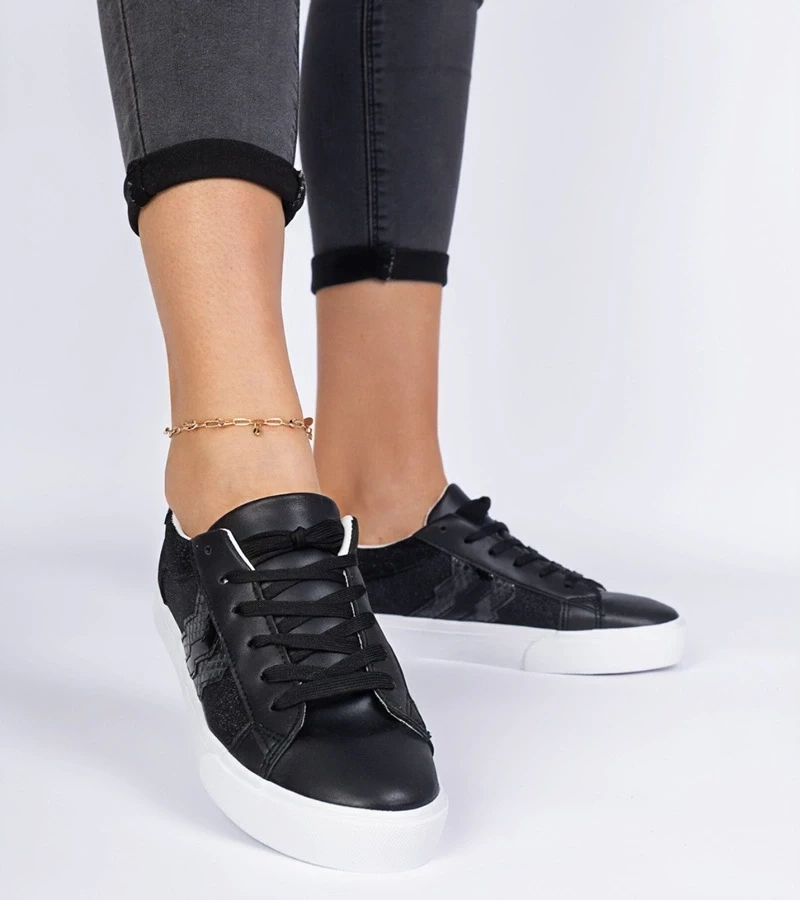 marka niezdefiniowana Black sneakers with animal print decorated with glitter Walorin