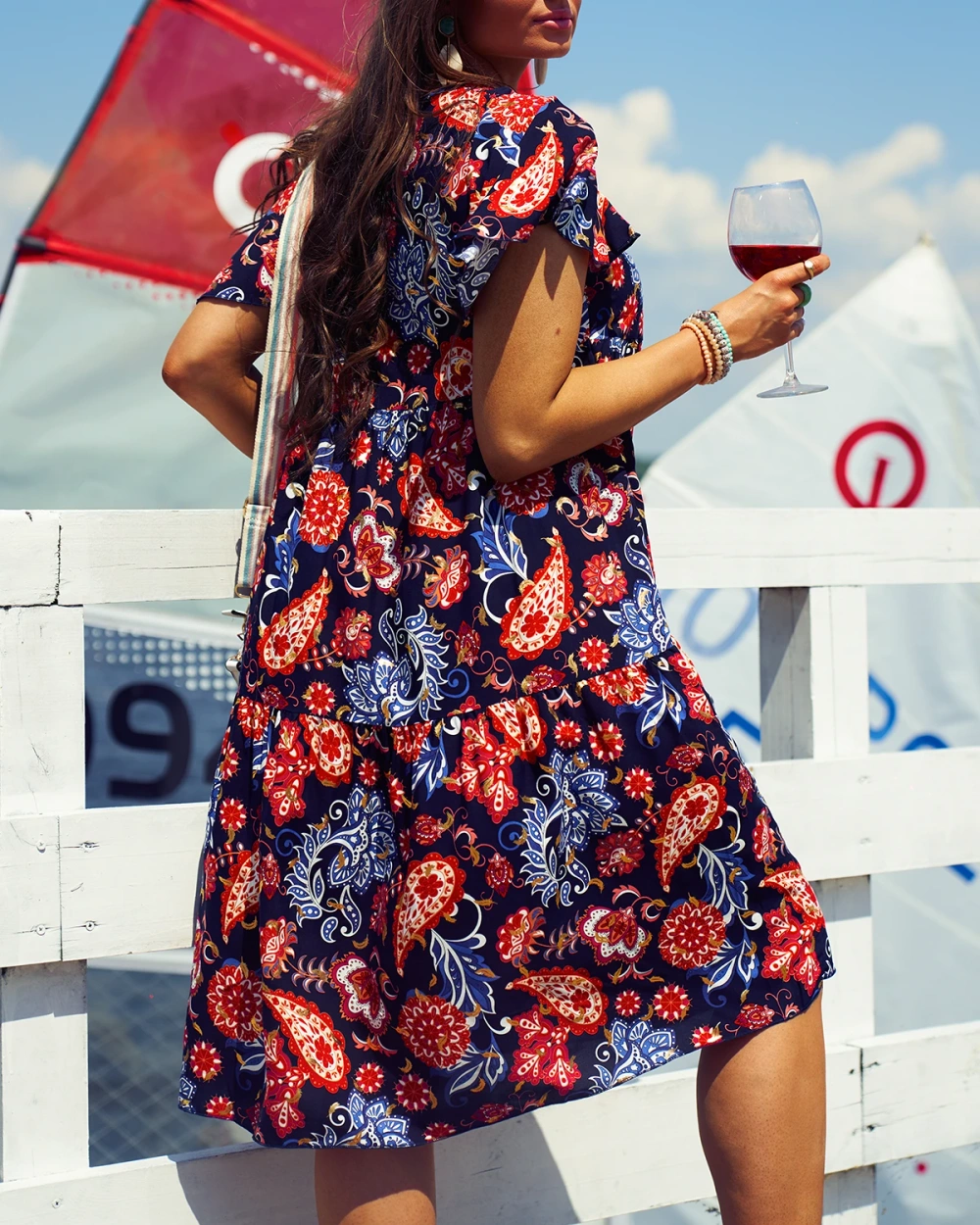 Resti Navy blue women's dress with colorful floral pattern
