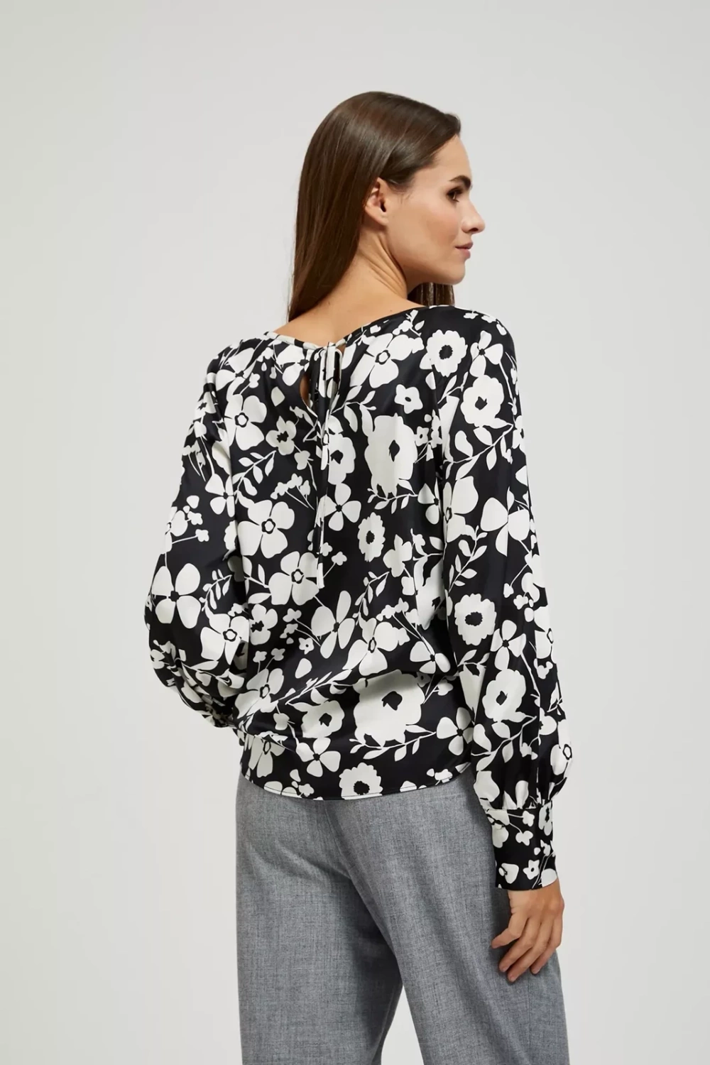 Marisse Floral Print Shirt With Puffed Sleeves, Black
