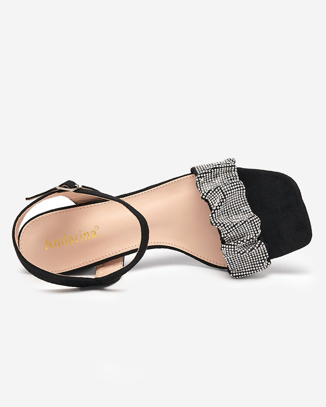 Resti Black women's sandals on a post with cubic zirconias Trieste - Footwear