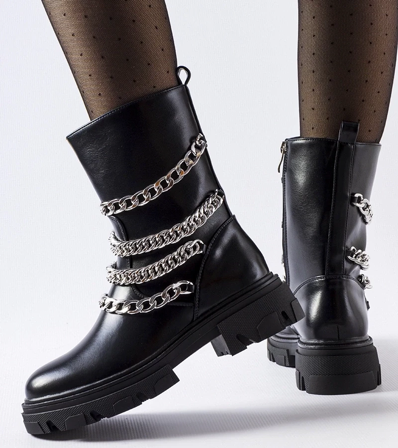 Gemre Botine negre cu lanțuri decorative Bacco