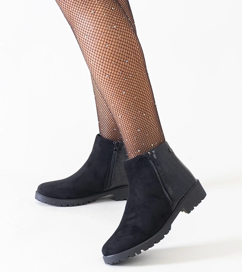 Gemre Botine negre cu motiv de piele de crocodil din eco-velur Mifsada.