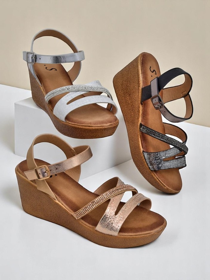 Resti Women's wedge sandals with rhinestones and glitter Eclat