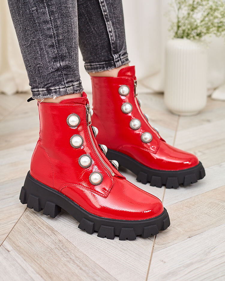 Resti Red women&#039;s lacquered boots with pearls Asiciu