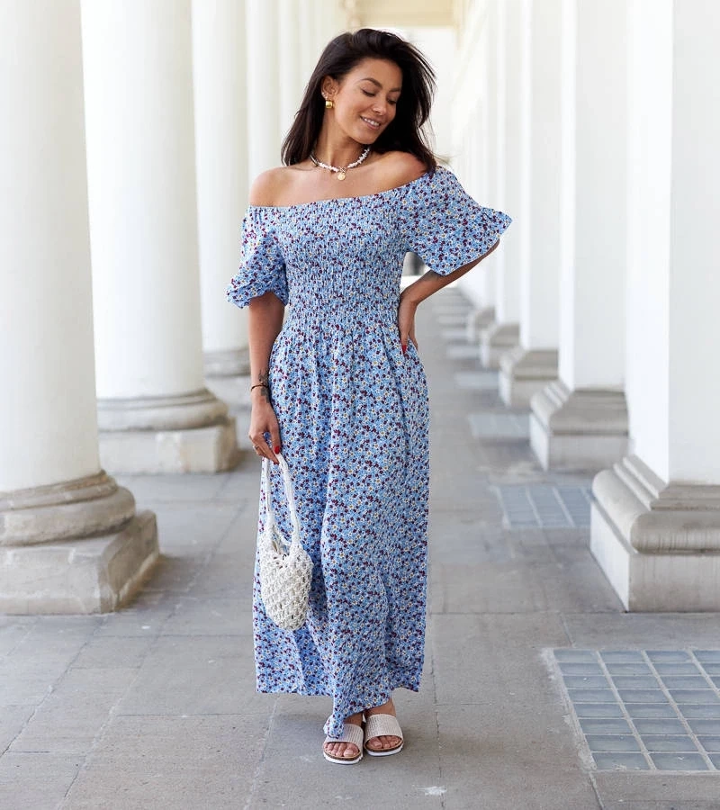 Gemre Rochie maxi Marcello cu flori albastre