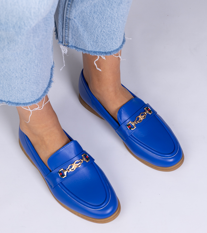 Gemre Mocasini albaștri cu ornament auriu Feola
