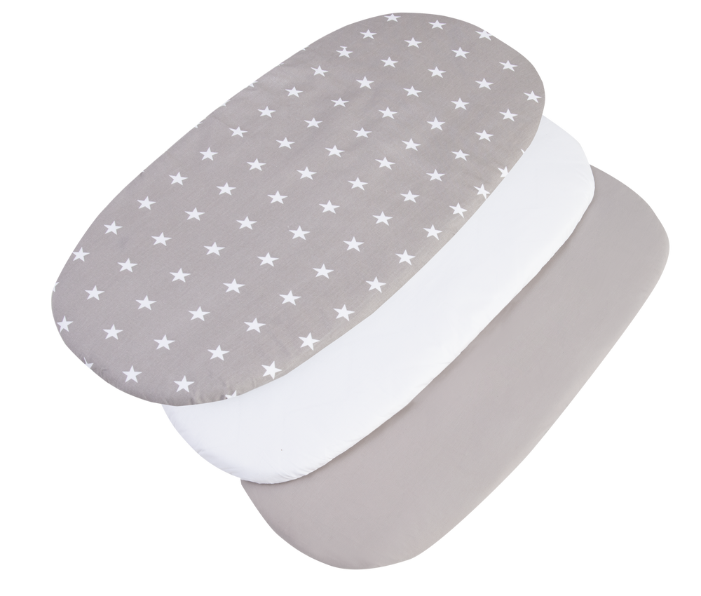 Medi Partners 3 – Pak – Fitted sheet for stroller – cotton – Stars – White – Gray