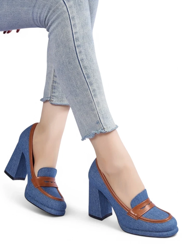 Resti Women&#039;s denim moccasins on a block heel Jozenas
