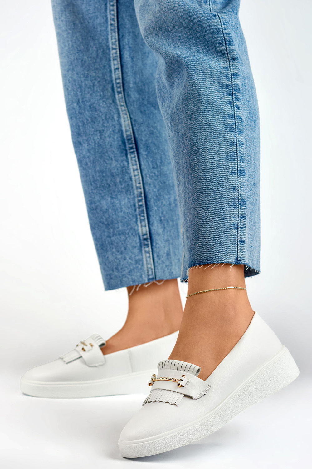 primohurt Skórzane półbuty damskie białe