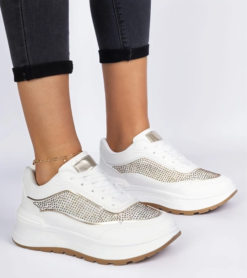 Gemre Adidași albi de damă cu zirconii Fucco