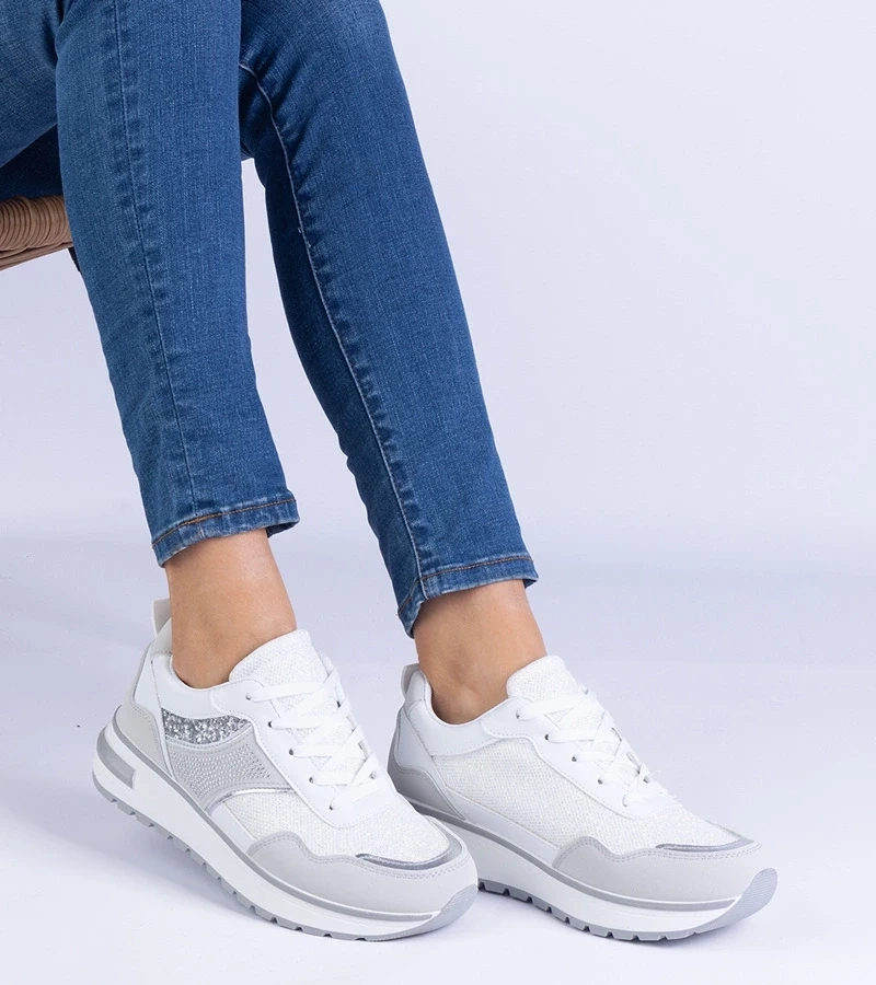 marka niezdefiniowana White sneakers decorated with glitter and rhinestones Savina