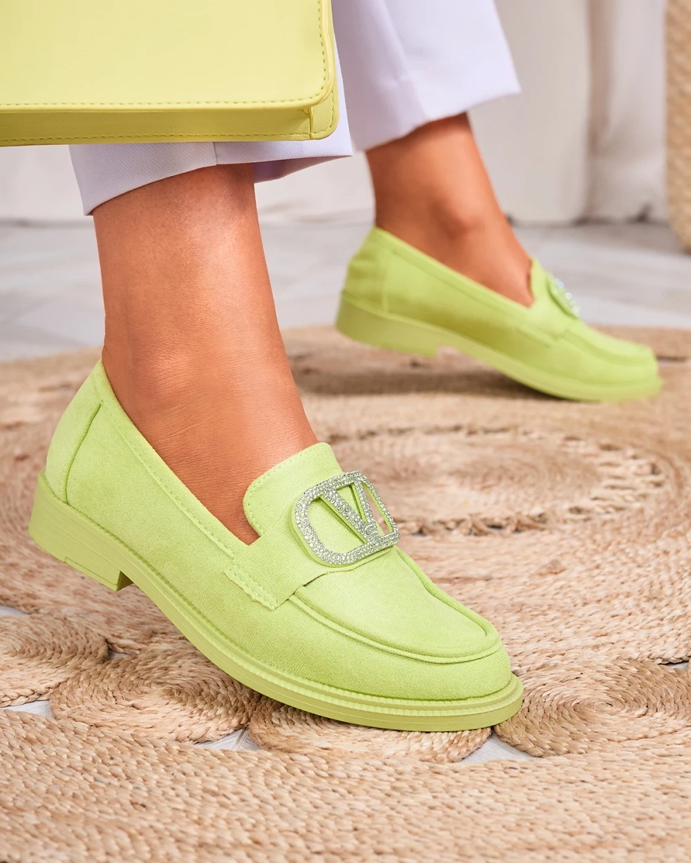 Resti Women&#039;s lime green moccasins with ornament Fogras