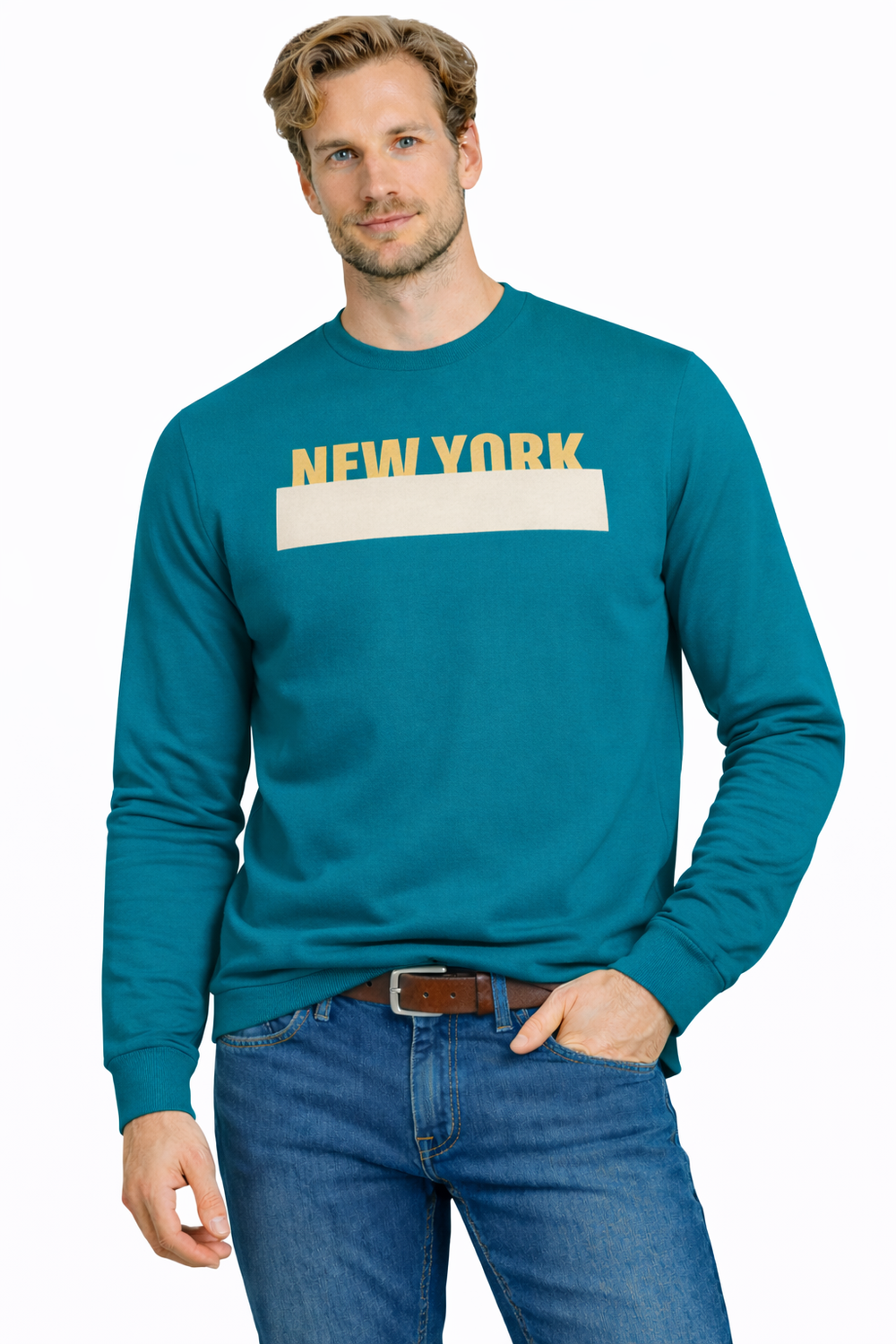 Мъжки суитшърт пуловер тюркоаз