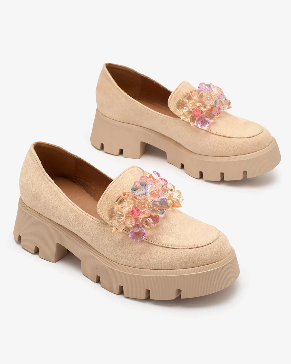 Resti Beige women&#039;s moccasins with colorful crystals Crystal Glam