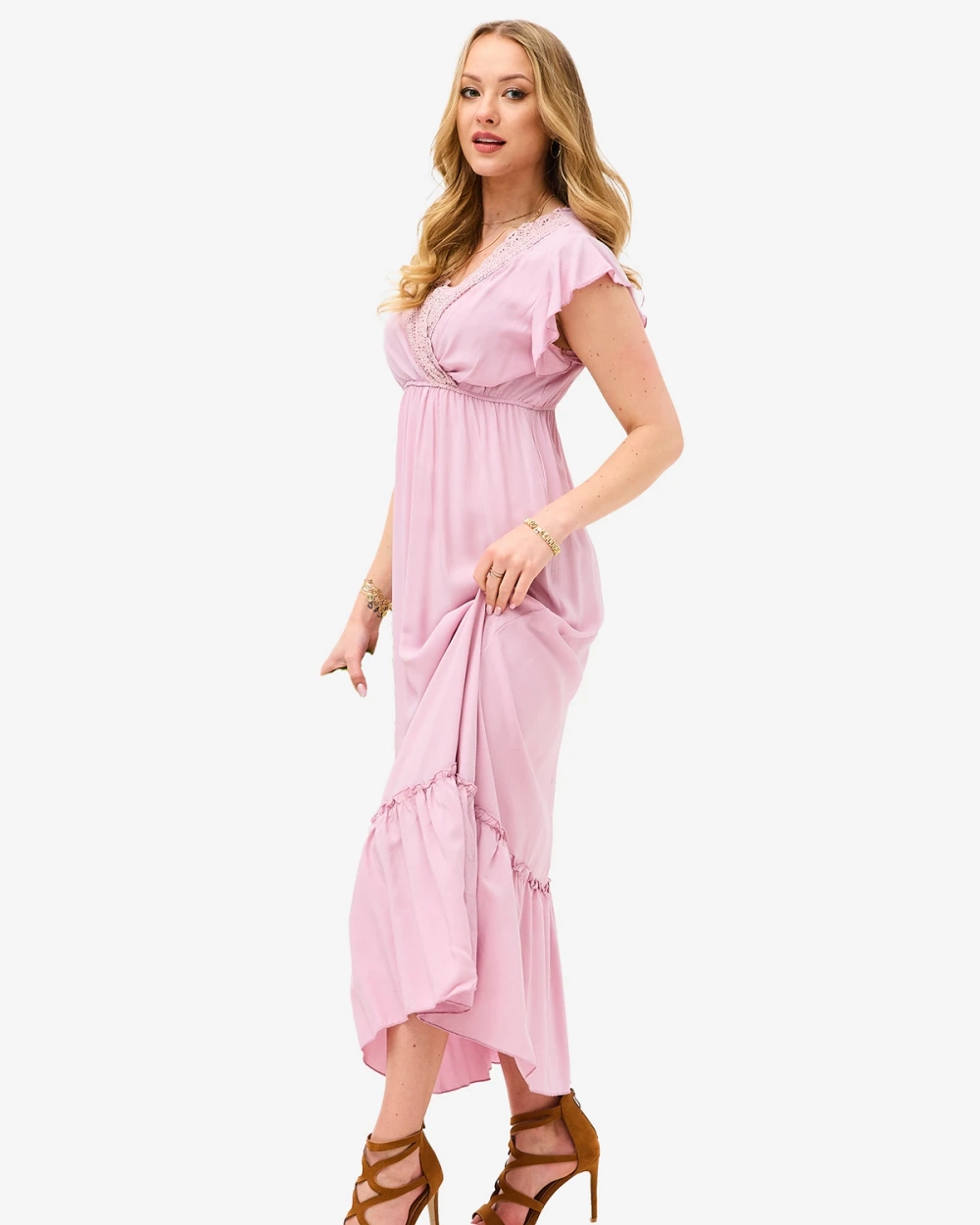 Resti Women's pink long dress with lace - Clothing