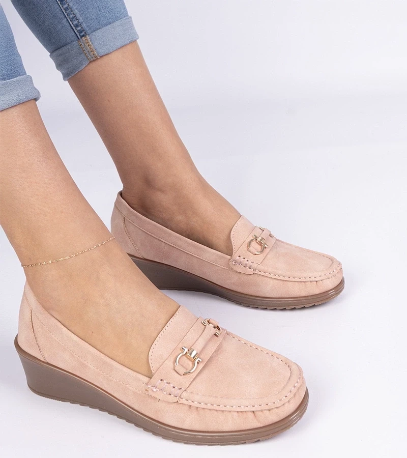 Gemre Pantofi mocasini roz pentru femei cu platformă, finisaj mat Sambada